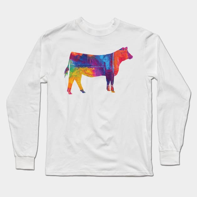 Farmgirl Livestock Show Heifer with Rainbow Pattern Long Sleeve T-Shirt by SAMMO